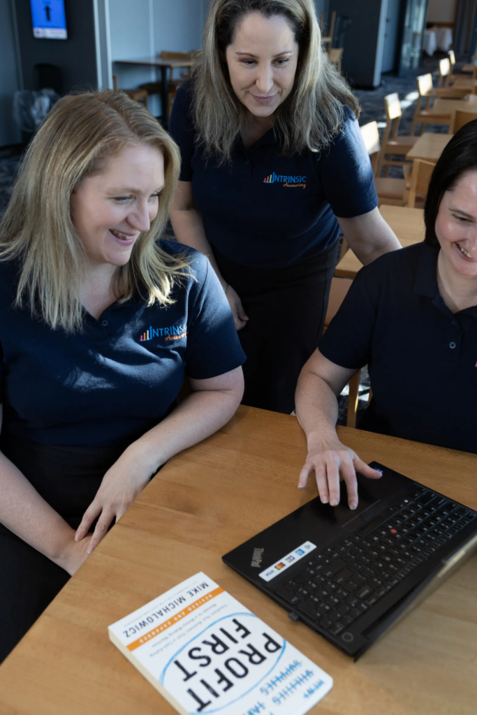 The Intrinsic team working with a profit first book.